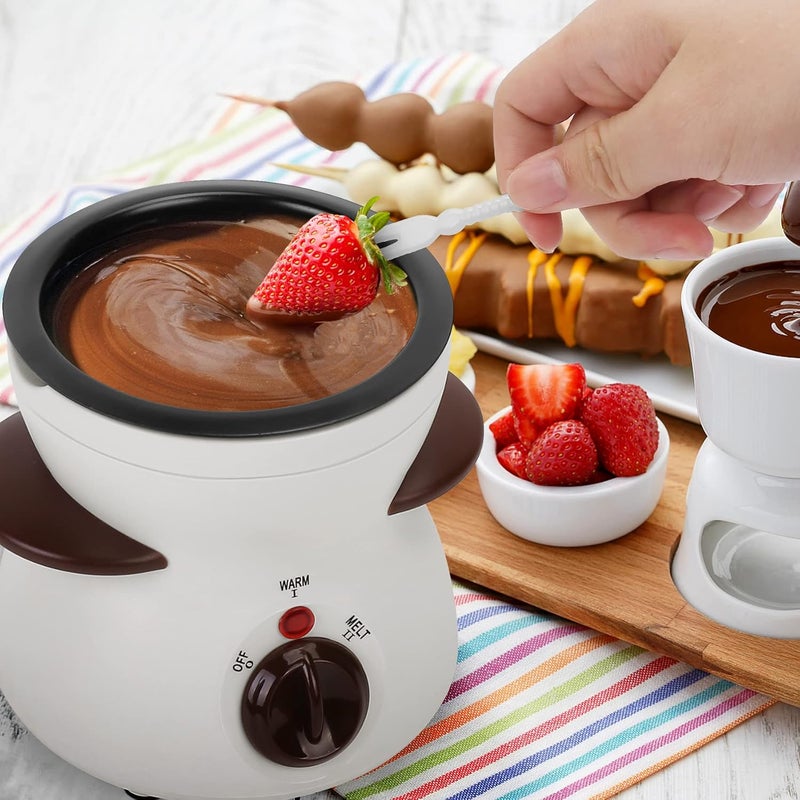 Micnaron Chocolate Fondue Pot, Mini Electric Chocolate Melting Pot, Chocolate Maker Chocolate Marshmallow Candy Melting Warming Fondue Set Dipping Pot with 10pcs Forks & Removable Pot for Party, White - Image 5